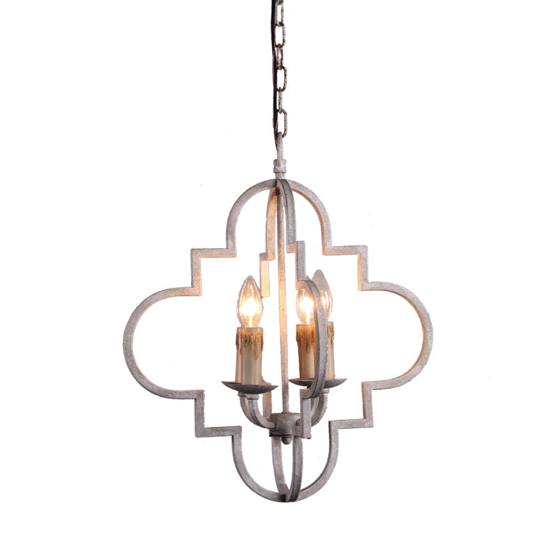 Rustic Wood Effect Candle Ceiling Chandelier - 4-Bulb Lighting Fixture, Distressed White