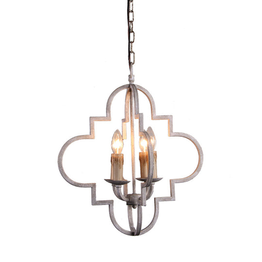 Rustic Wood Effect Candle Ceiling Chandelier - 4-Bulb Lighting Fixture, Distressed White