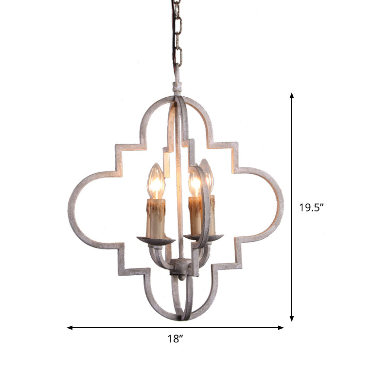 Rustic Wood Effect Candle Ceiling Chandelier - 4-Bulb Lighting Fixture, Distressed White