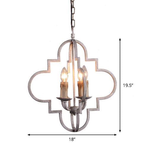 Rustic Wood Effect Candle Ceiling Chandelier - 4-Bulb Lighting Fixture, Distressed White
