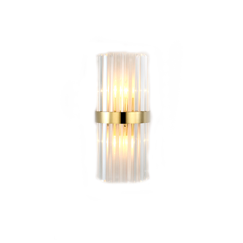 Gold Cylinder/Tapered Wall Sconce: Prismatic Crystal Flush Mount Light for Living Room (2-Light)
