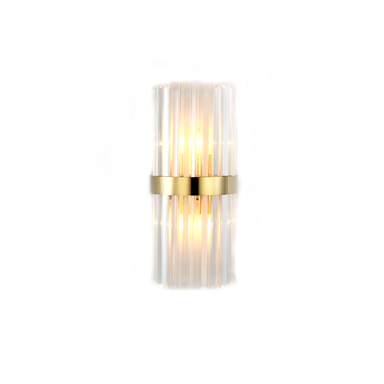 Gold Cylinder/Tapered Wall Sconce: Prismatic Crystal Flush Mount Light for Living Room (2-Light)