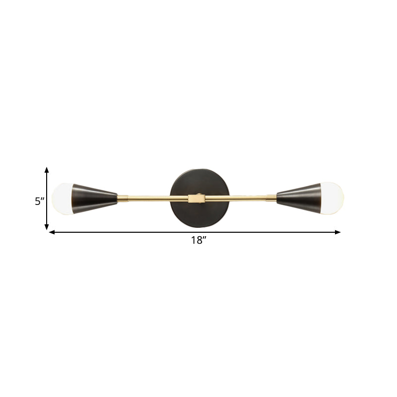 Modern Black & Gold Bedroom Wall Sconce: 2-Light Fixture with Cone Metal Shade