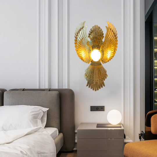Art Deco Metal Phoenix Wall Light Sconce - Gold Finish for Living Room