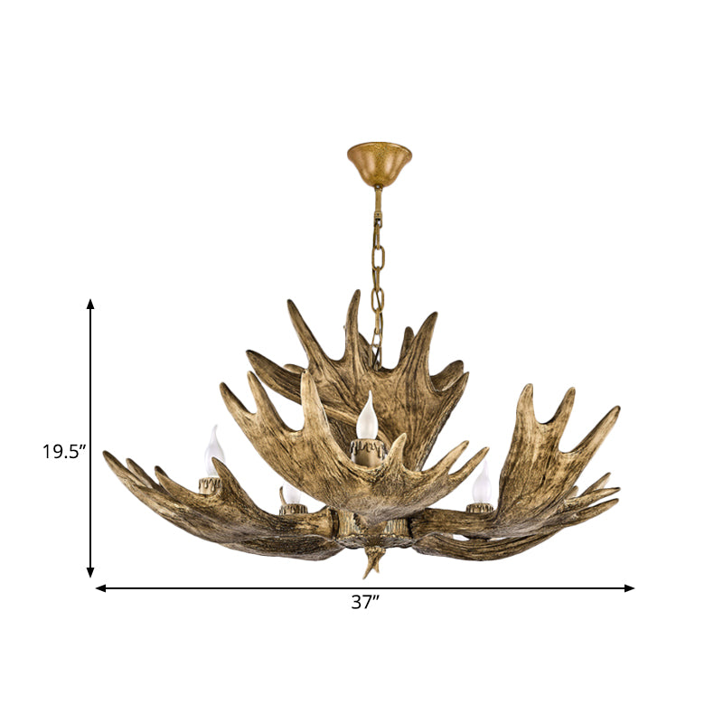Deer Antler Resin Ceiling Light Traditional 5-Bulb Living Room Pendant Chandelier in Brown