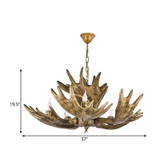 Deer Antler Resin Ceiling Light Traditional 5-Bulb Living Room Pendant Chandelier in Brown