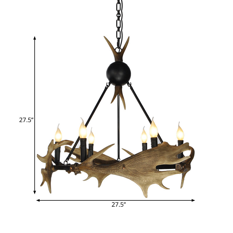 Brown Faux Antler Pendant Chandelier Rustic Resin 6/8 Heads Bedroom Hanging Ceiling Light