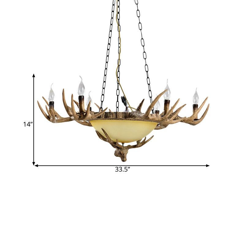 Traditional 6-Head Brown Glass Ceiling Candle Lamp - Chandelier Pendant Light for Living Room