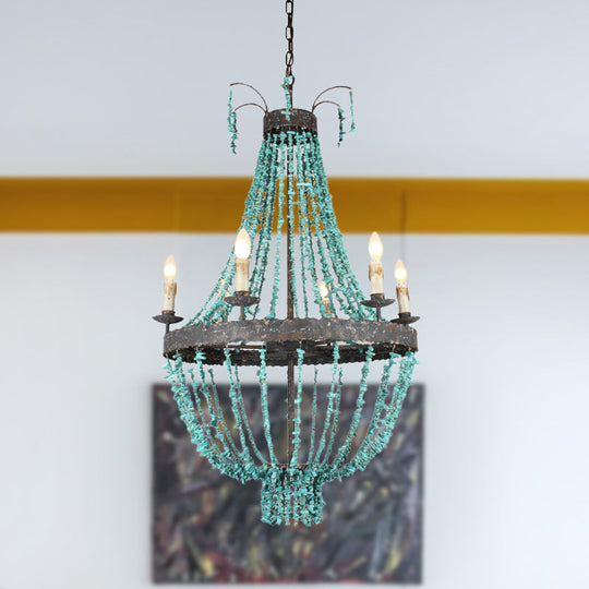 Traditional Blue Stone Hanging Chandelier - 6 Heads Pendant Light for Living Room