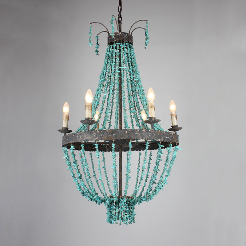 Traditional Blue Stone Hanging Chandelier - 6 Heads Pendant Light for Living Room