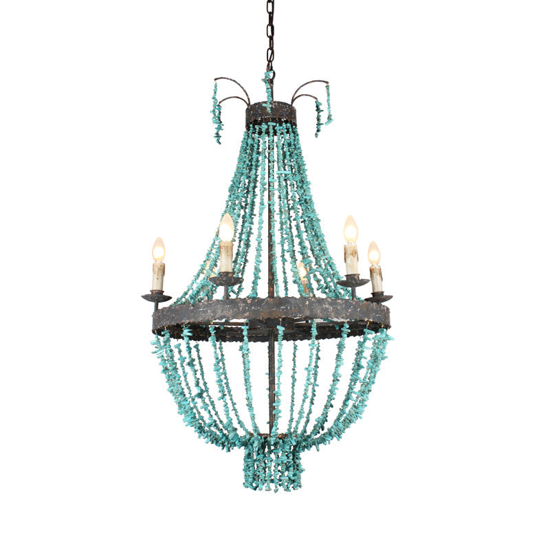 Traditional Blue Stone Hanging Chandelier - 6 Heads Pendant Light for Living Room