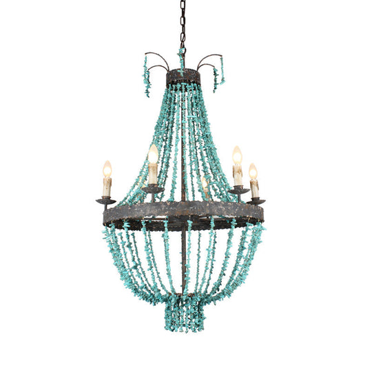 Traditional Blue Stone Hanging Chandelier - 6 Heads Pendant Light for Living Room