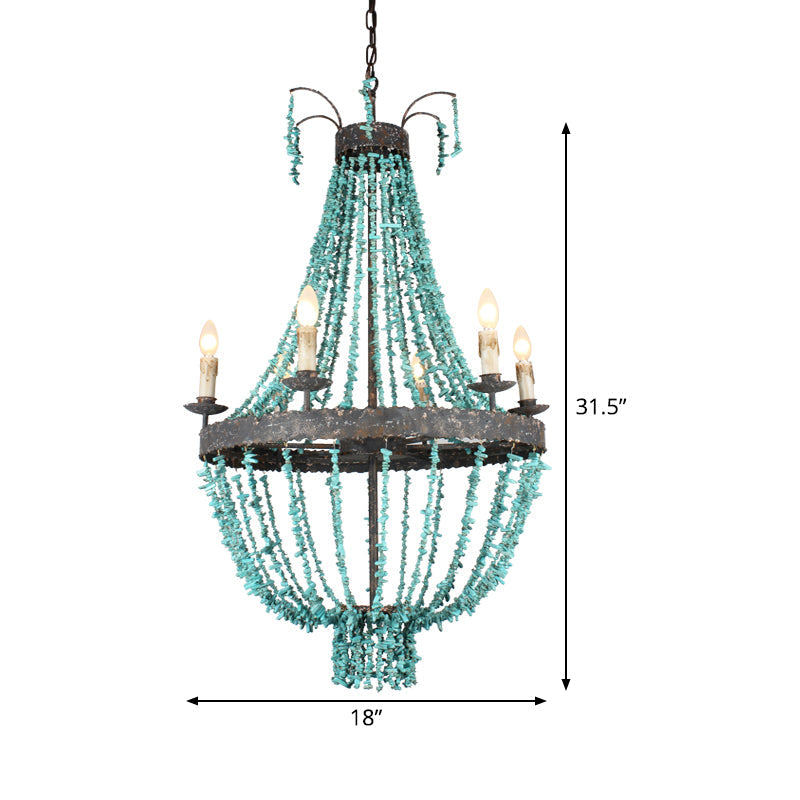 Traditional Blue Stone Hanging Chandelier - 6 Heads Pendant Light for Living Room