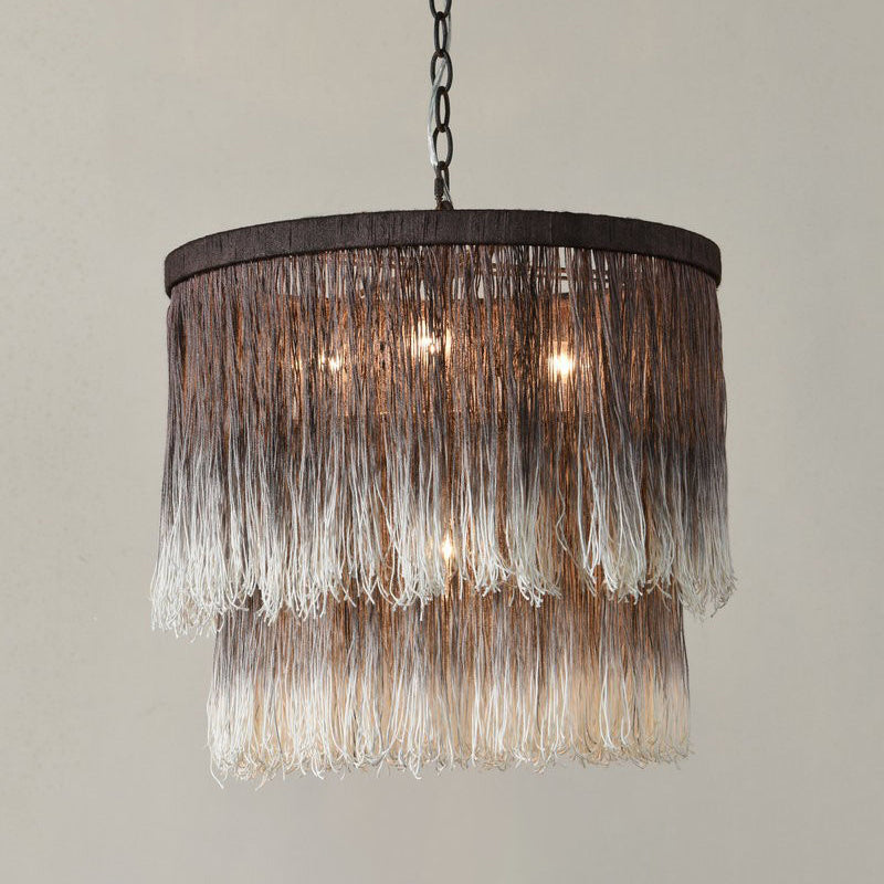 Sleek Brown Fabric Hanging Chandelier: Minimalist Cylindrical Design, 4 Bulbs Suspension Lamp for Bedroom