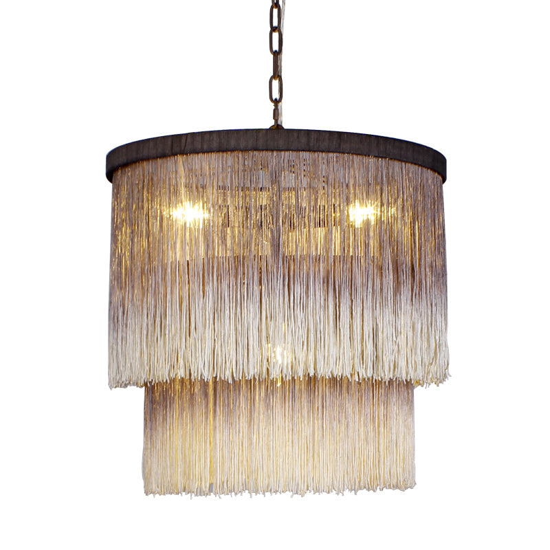 Sleek Brown Fabric Hanging Chandelier: Minimalist Cylindrical Design, 4 Bulbs Suspension Lamp for Bedroom