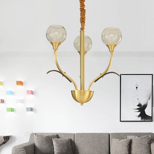 Nordic Brass Ball Chandelier: Clear Glass, 3/6 Heads, Perfect for Living Room