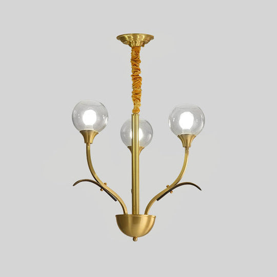 Nordic Brass Ball Chandelier: Clear Glass, 3/6 Heads, Perfect for Living Room