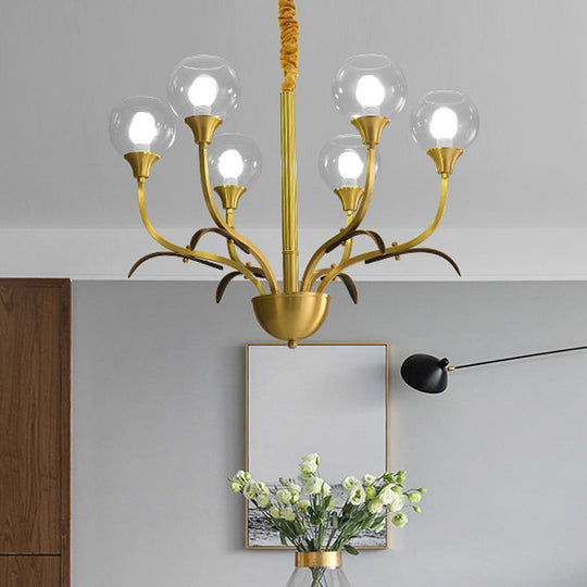 Nordic Brass Ball Chandelier: Clear Glass, 3/6 Heads, Perfect for Living Room