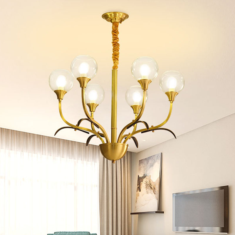 Nordic Brass Ball Chandelier: Clear Glass, 3/6 Heads, Perfect for Living Room