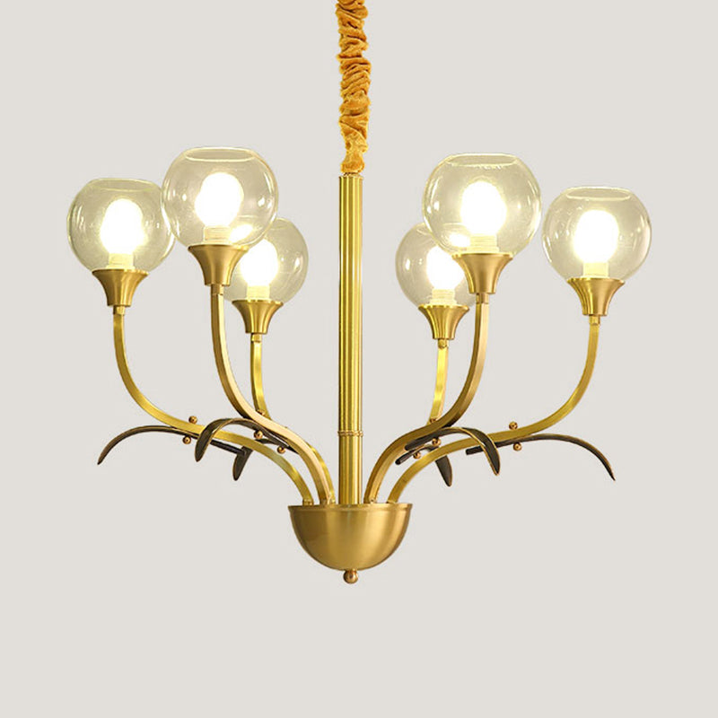 Nordic Brass Ball Chandelier: Clear Glass, 3/6 Heads, Perfect for Living Room