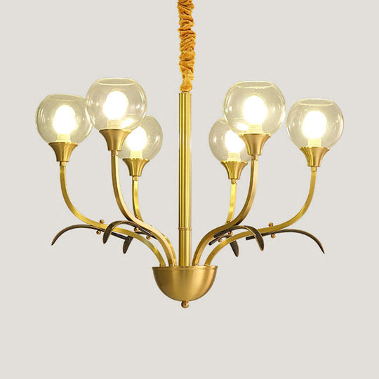 Nordic Brass Ball Chandelier: Clear Glass, 3/6 Heads, Perfect for Living Room
