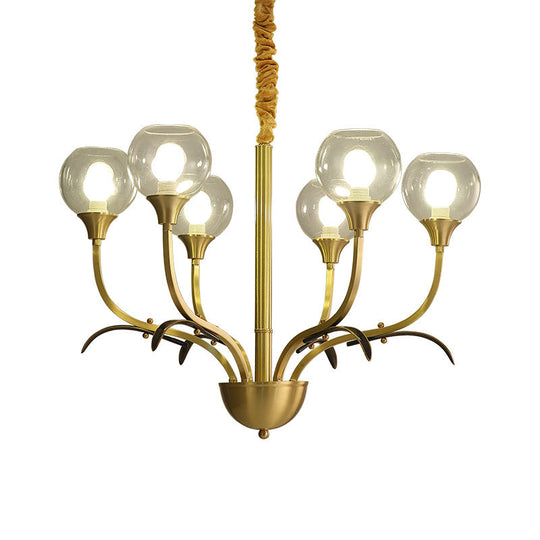Nordic Brass Ball Chandelier: Clear Glass, 3/6 Heads, Perfect for Living Room