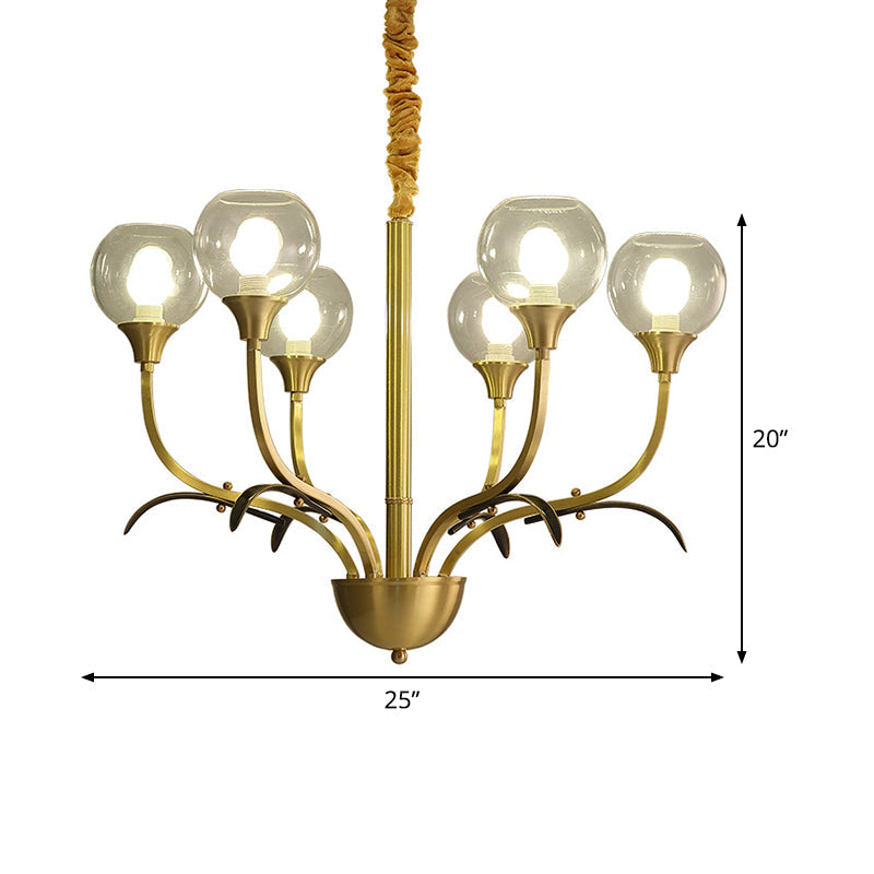 Nordic Brass Ball Chandelier: Clear Glass, 3/6 Heads, Perfect for Living Room