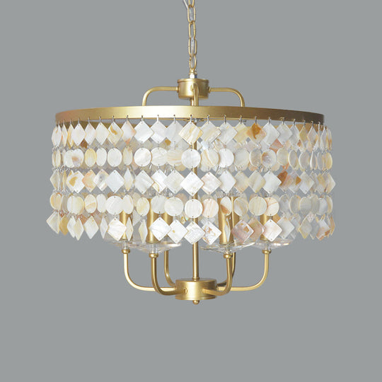 Brass Shell Suspended Ceiling Chandelier with Traditional Drum Design - 4/6 Bulbs
