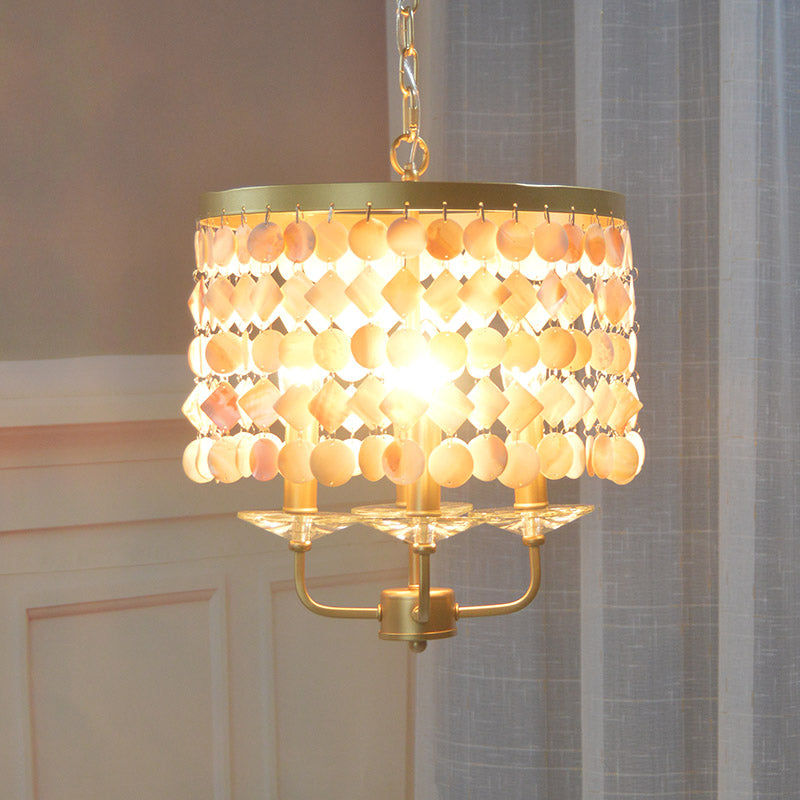 Brass Shell Suspended Ceiling Chandelier with Traditional Drum Design - 4/6 Bulbs