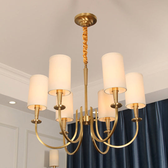 Classic White Cylindrical Pendant Chandelier - 6 Lights, Fabric Shade - Perfect for Living Room Lighting