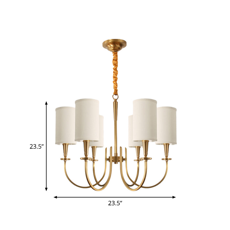 Classic White Cylindrical Pendant Chandelier - 6 Lights, Fabric Shade - Perfect for Living Room Lighting