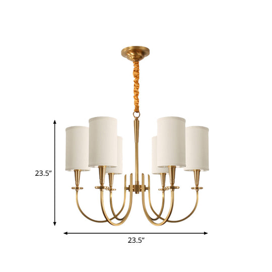 Classic White Cylindrical Pendant Chandelier - 6 Lights, Fabric Shade - Perfect for Living Room Lighting