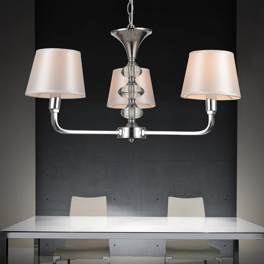 Traditional Beige Fabric Tapered Chandelier - 3 Bulb Ceiling Fixture for Kitchen