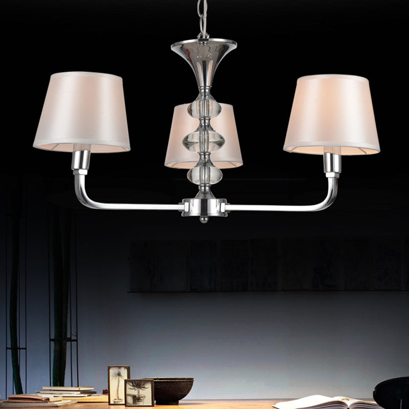 Traditional Beige Fabric Tapered Chandelier - 3 Bulb Ceiling Fixture for Kitchen