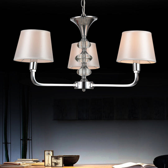 Traditional Beige Fabric Tapered Chandelier - 3 Bulb Ceiling Fixture for Kitchen
