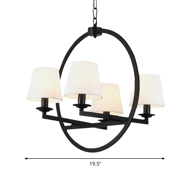 Traditional Metal Hanging Chandelier with White Cone Design and Fabric Shade - 4 Lights Pendant Light Fixture for Living Room