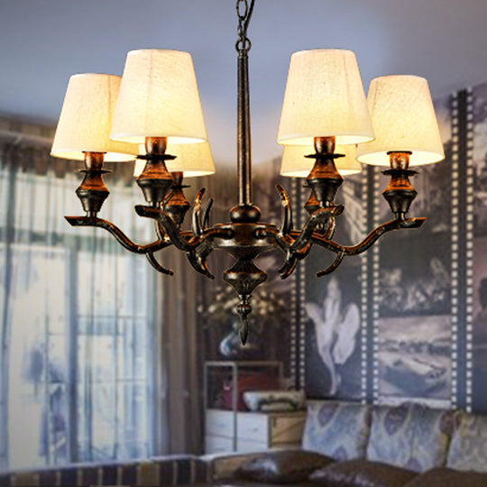 Traditional Black Fabric Hanging Chandelier – 6-Bulb Pendant Light Fixture for Restaurants