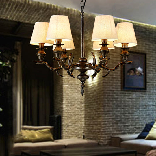 Traditional Black Fabric Hanging Chandelier – 6-Bulb Pendant Light Fixture for Restaurants