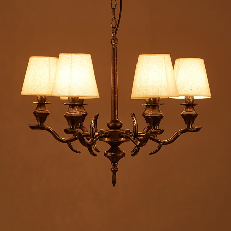 Traditional Black Fabric Hanging Chandelier – 6-Bulb Pendant Light Fixture for Restaurants