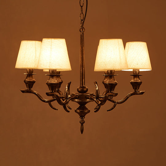 Traditional Black Fabric Hanging Chandelier – 6-Bulb Pendant Light Fixture for Restaurants