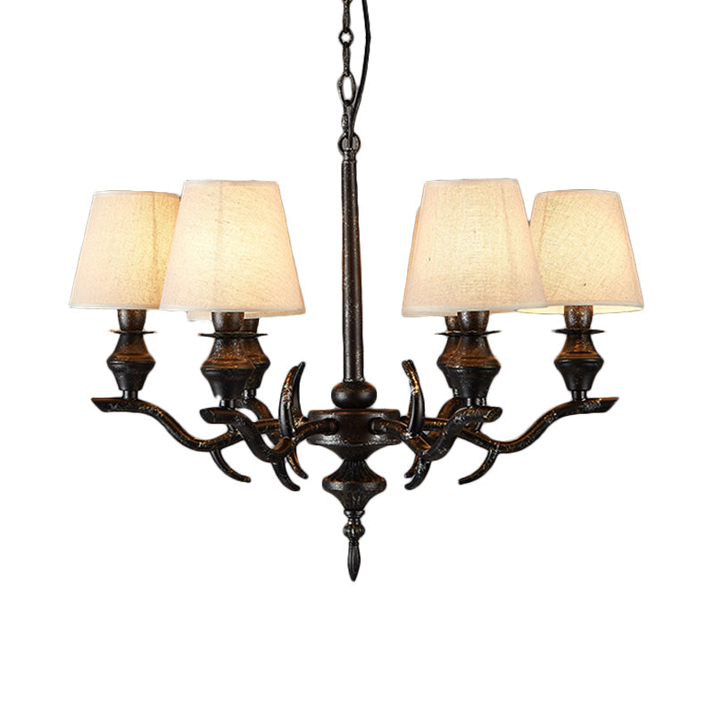 Traditional Black Fabric Hanging Chandelier – 6-Bulb Pendant Light Fixture for Restaurants