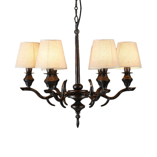Traditional Black Fabric Hanging Chandelier – 6-Bulb Pendant Light Fixture for Restaurants