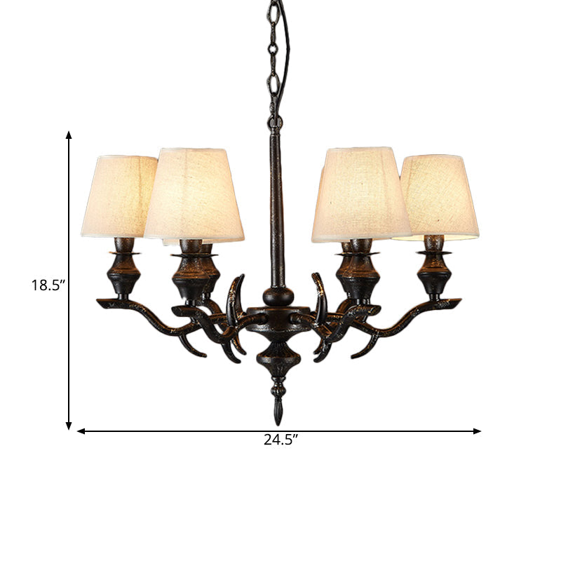 Traditional Black Fabric Hanging Chandelier – 6-Bulb Pendant Light Fixture for Restaurants