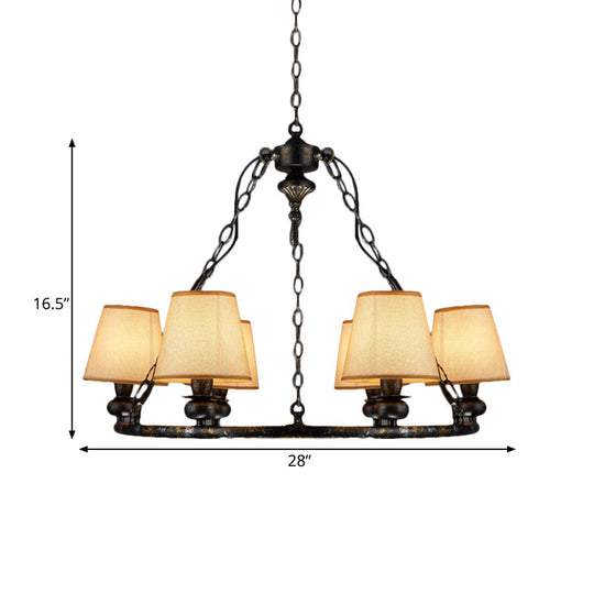 Rustic Ring Pendant Chandelier - 6-Light Fabric Ceiling Light in Black for Living Room