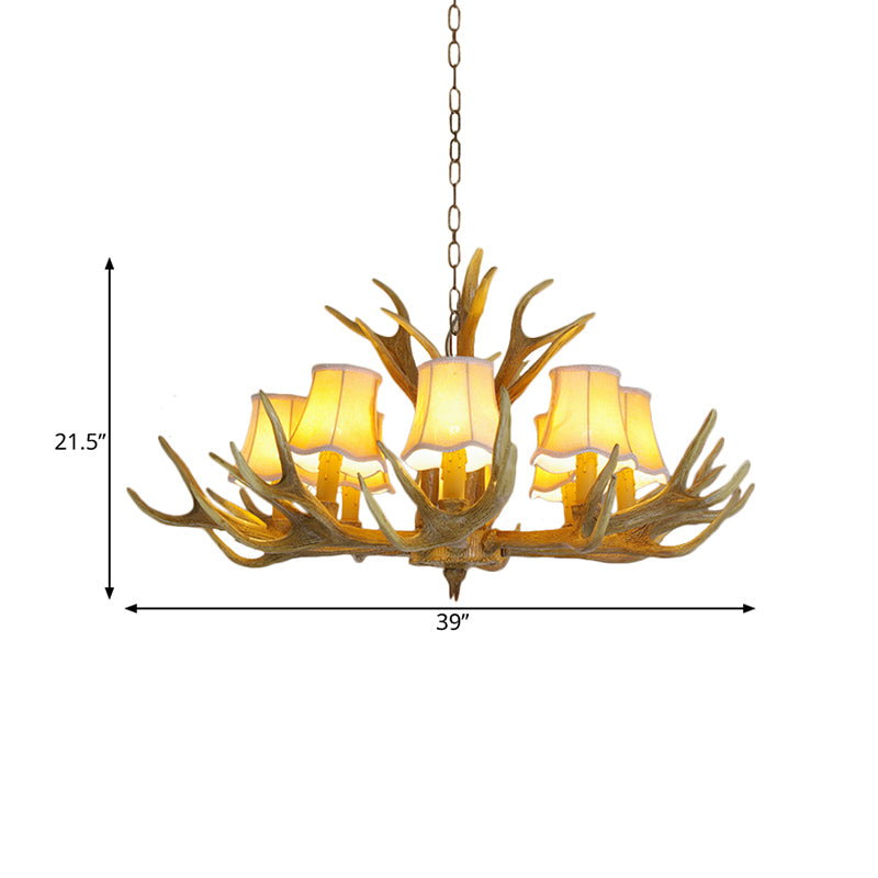 Conical Living Room Drop Lamp Traditional Resin 3/4/5 Bulbs Brown Chandelier Pendant Light with Antler