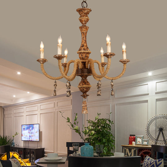 Metal Brown Chandelier Candle with 6 Bulbs – Traditional Pendant Light Fixture
