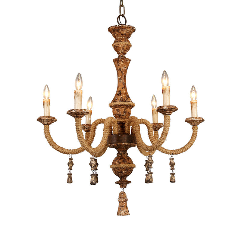 Metal Brown Chandelier Candle with 6 Bulbs – Traditional Pendant Light Fixture