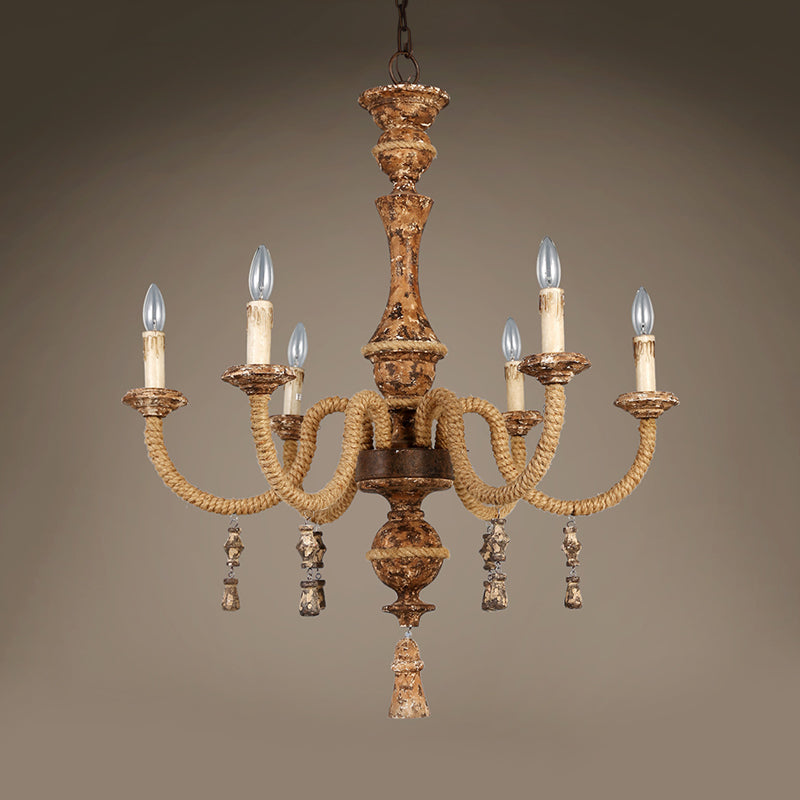 Metal Brown Chandelier Candle with 6 Bulbs – Traditional Pendant Light Fixture
