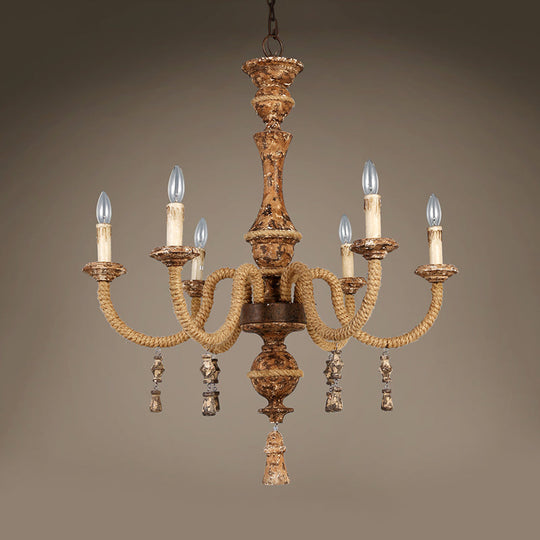 Metal Brown Chandelier Candle with 6 Bulbs – Traditional Pendant Light Fixture