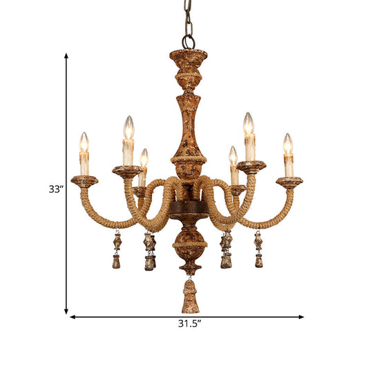Metal Brown Chandelier Candle with 6 Bulbs – Traditional Pendant Light Fixture